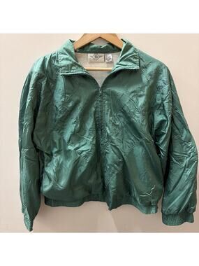 VTG Metro Active Womens Jacket Windbreaker 90's 80's Full Zip Green Nylon M